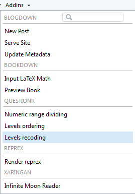 Levels recoding dans le menu Addins